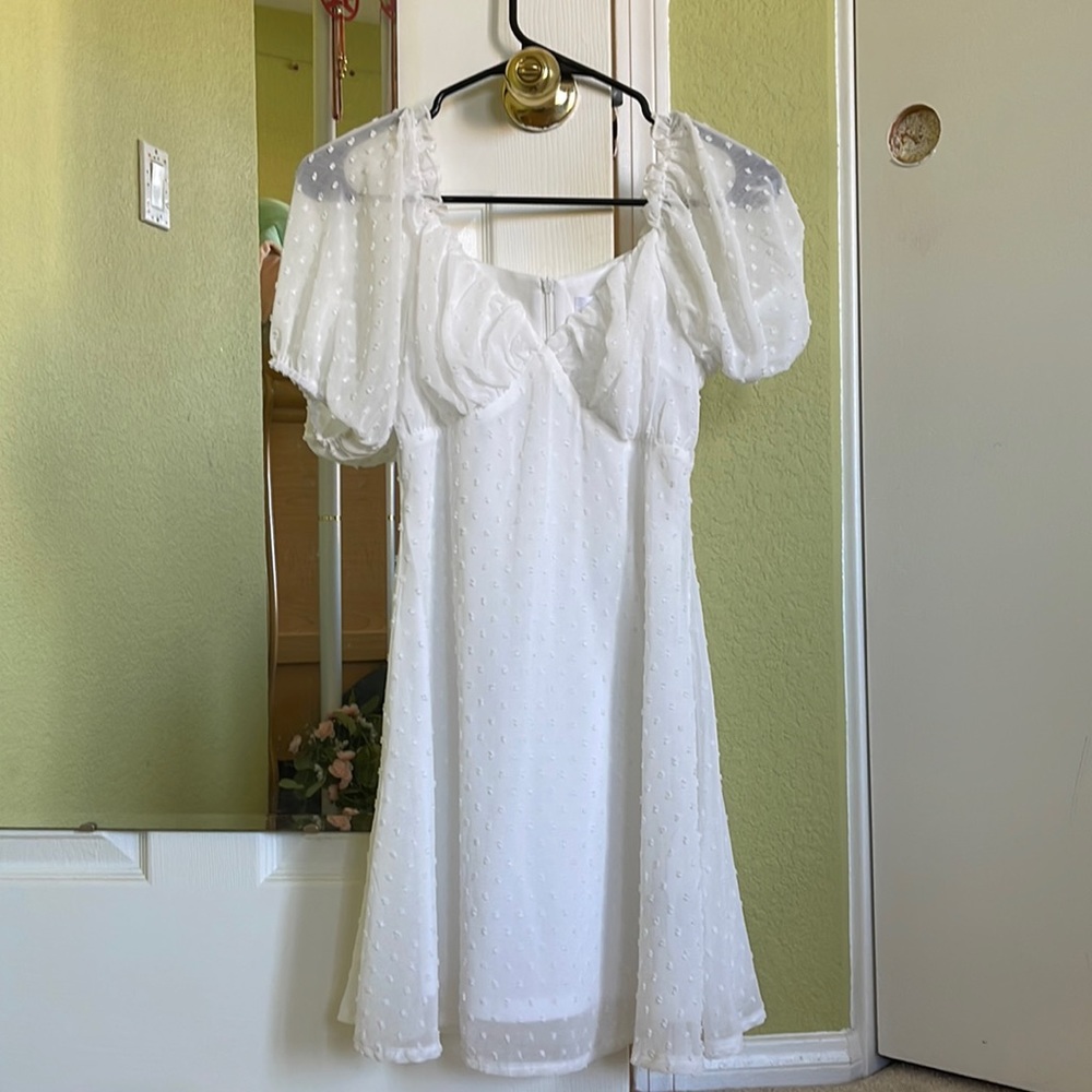 Miss Guided White Mesh Sleeves Polka Dot Sweetheart Dress